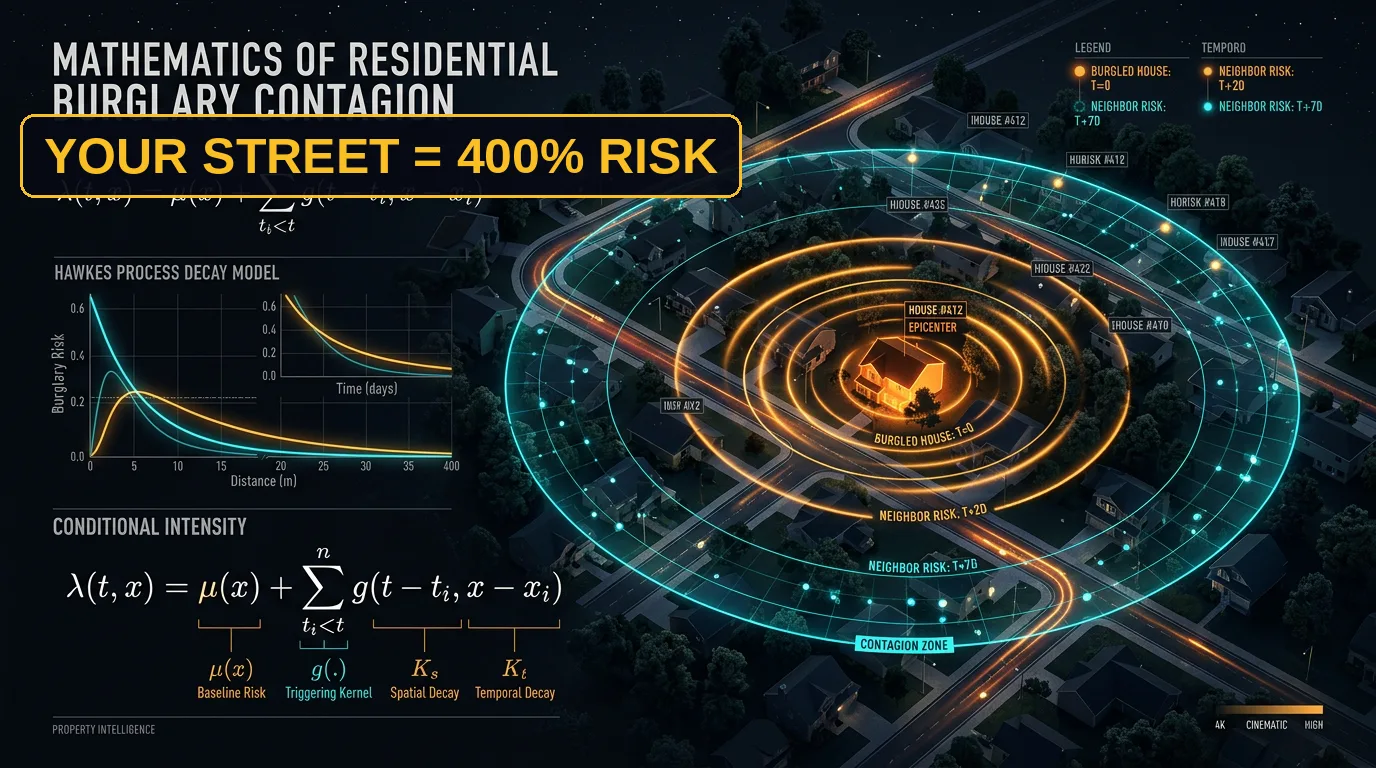 Mathematics of Residential Burglary Contagion - Hawkes Process Decay Model